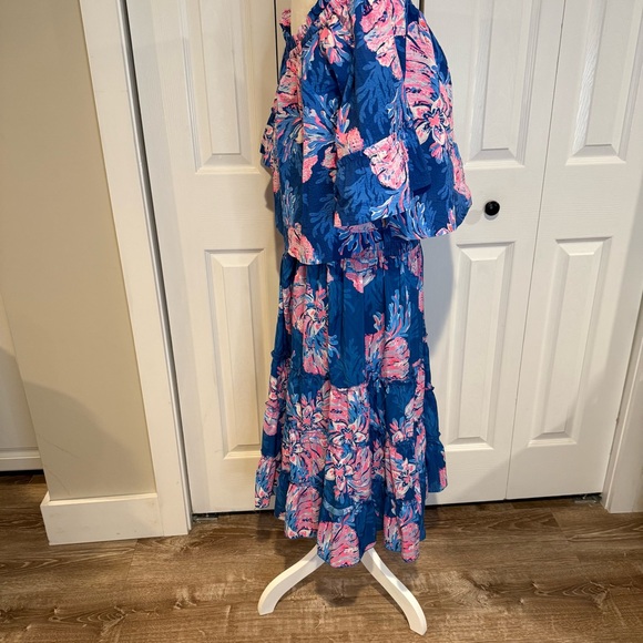 Lilly Pulitzer, 2 Piece Set Croix Top & Deavan Midi Skirt Blue Pink, Size L - Picture 9 of 15